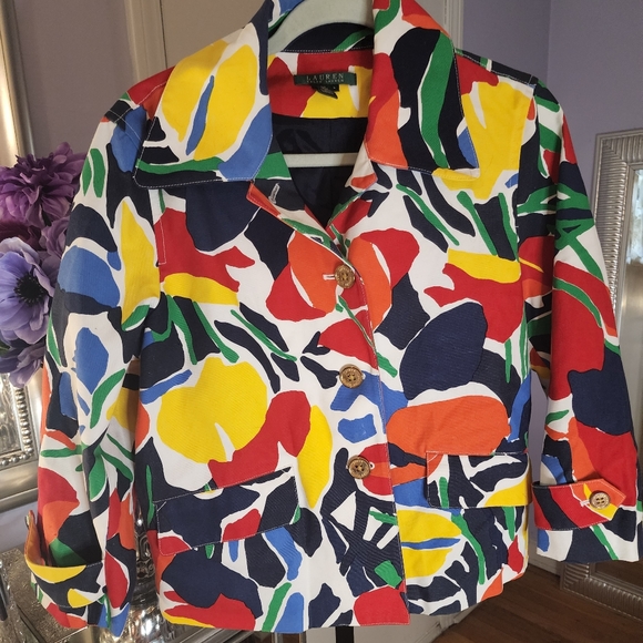 Abstract Floral Print blazer jacket - Picture 1 of 13